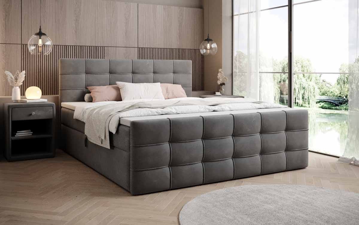 luxusbetten24 Boxspringbett Luxor Samt mit Stauraum