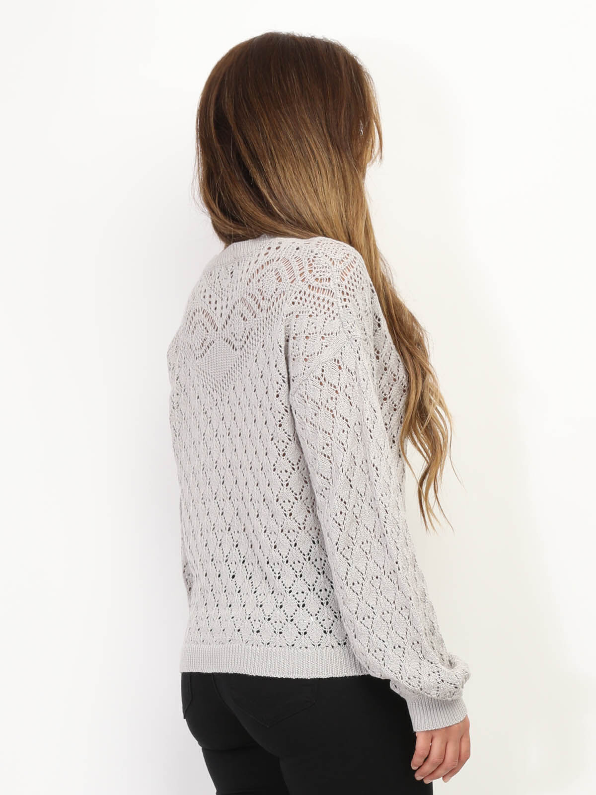 Pull en crochet ajouré- Gris clair