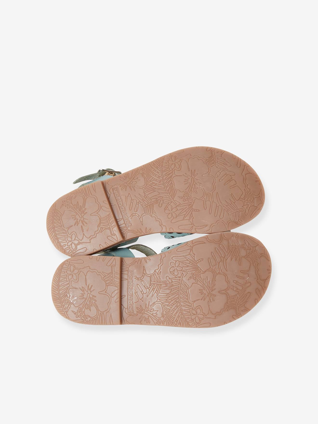 Sandálias de couro curtido vegetal para meninas, rosa claro liso