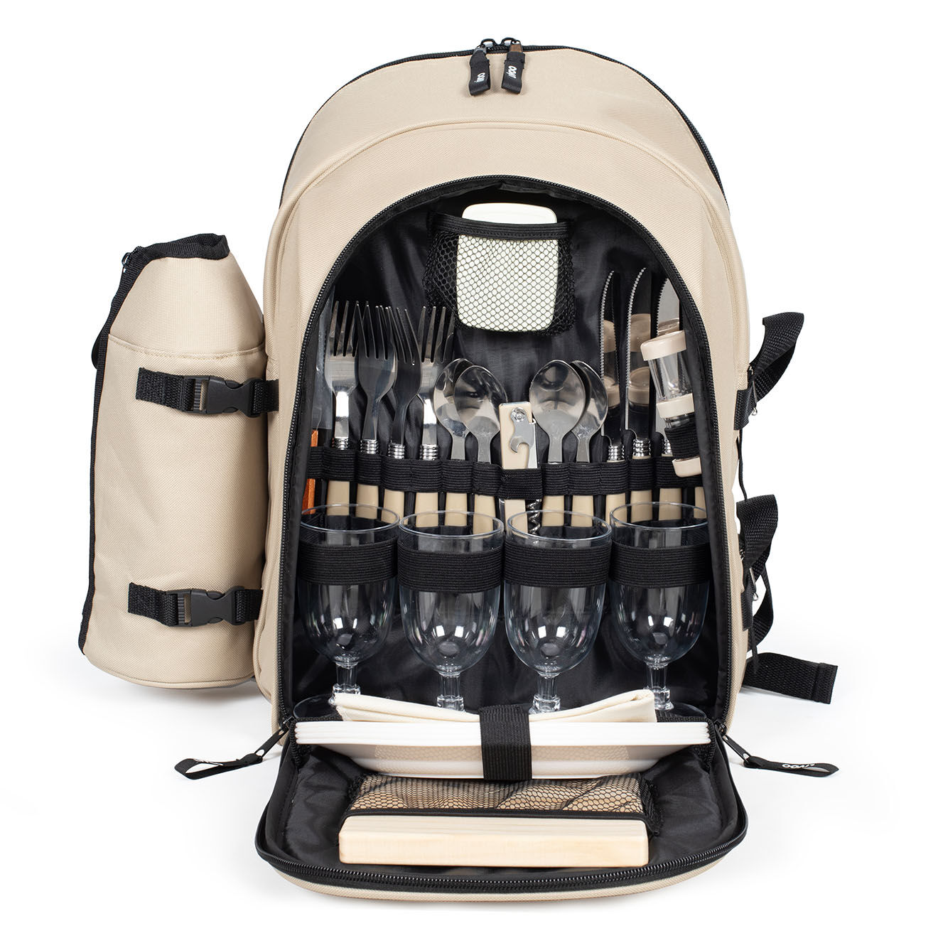 Livoo Sac à dos pique-nique 4 personnes avec accessoires crème/noir