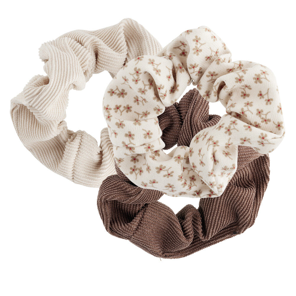 Chouchou velours côtelé marron beige x3