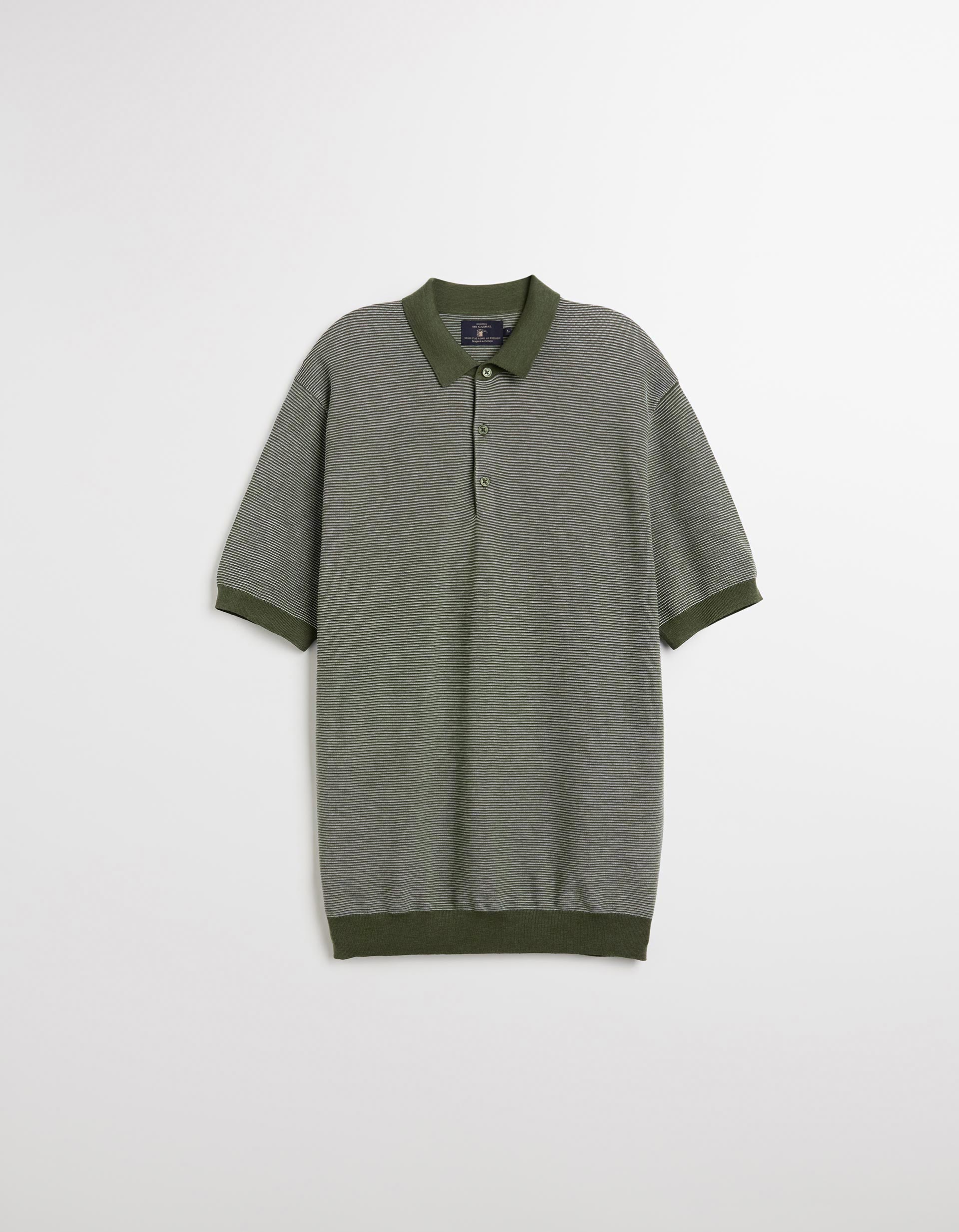 Polo de Malha com Riscas, Homem, Verde Escuro