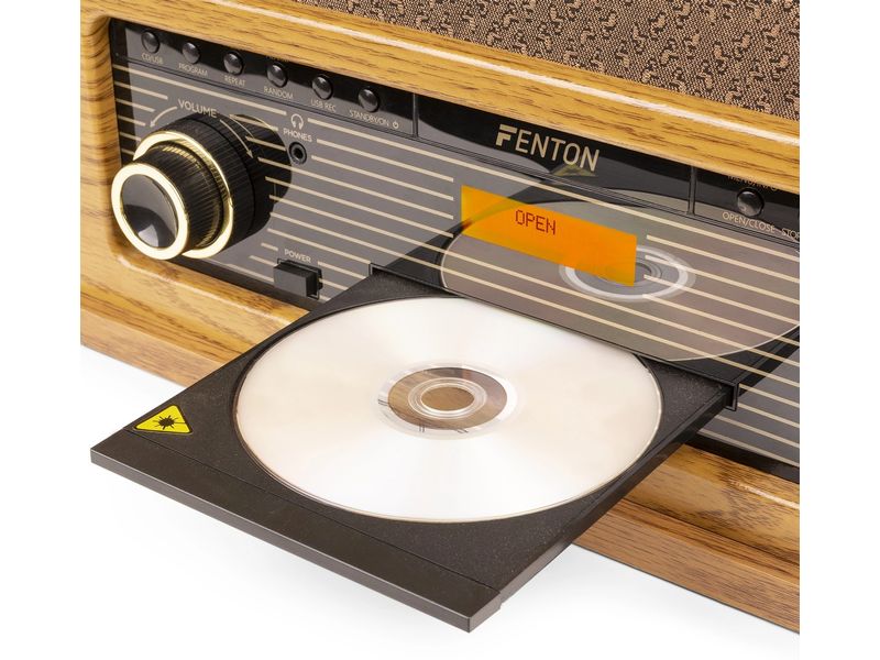 Fenton Plattenspieler Memphis Vintage Hellbraun Retro Plattenspieler mit Radio, Bluetooth, Media-Player und Umwandlungsmöglichkeit für Schallplatten und Kassetten