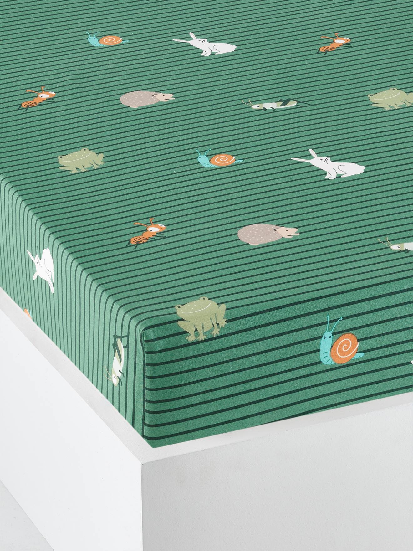 Lençol de elástico infantil, Animal Studio, algodão orgânico*, estampa verde-escura