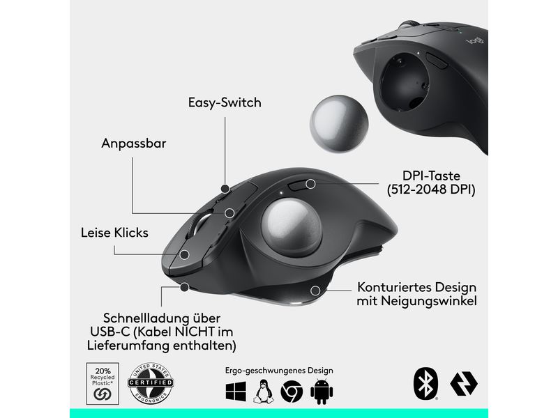 Logitech Trackball MX Ergo S Noch mehr Komfort und Präzision mit MX Ergo S Advanced Wireless Trackball