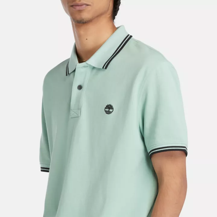 Polo à liseré en piqué pour homme en vert pâle