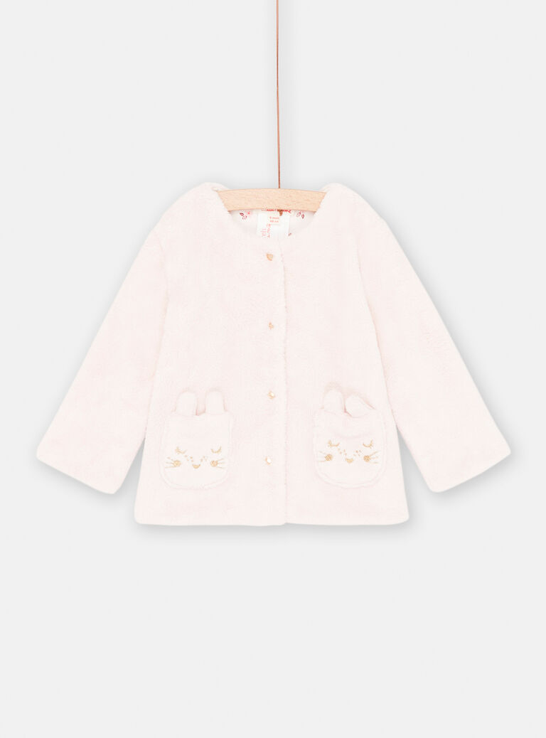Cardigan rose dragée en soft boa réversible bébé fille