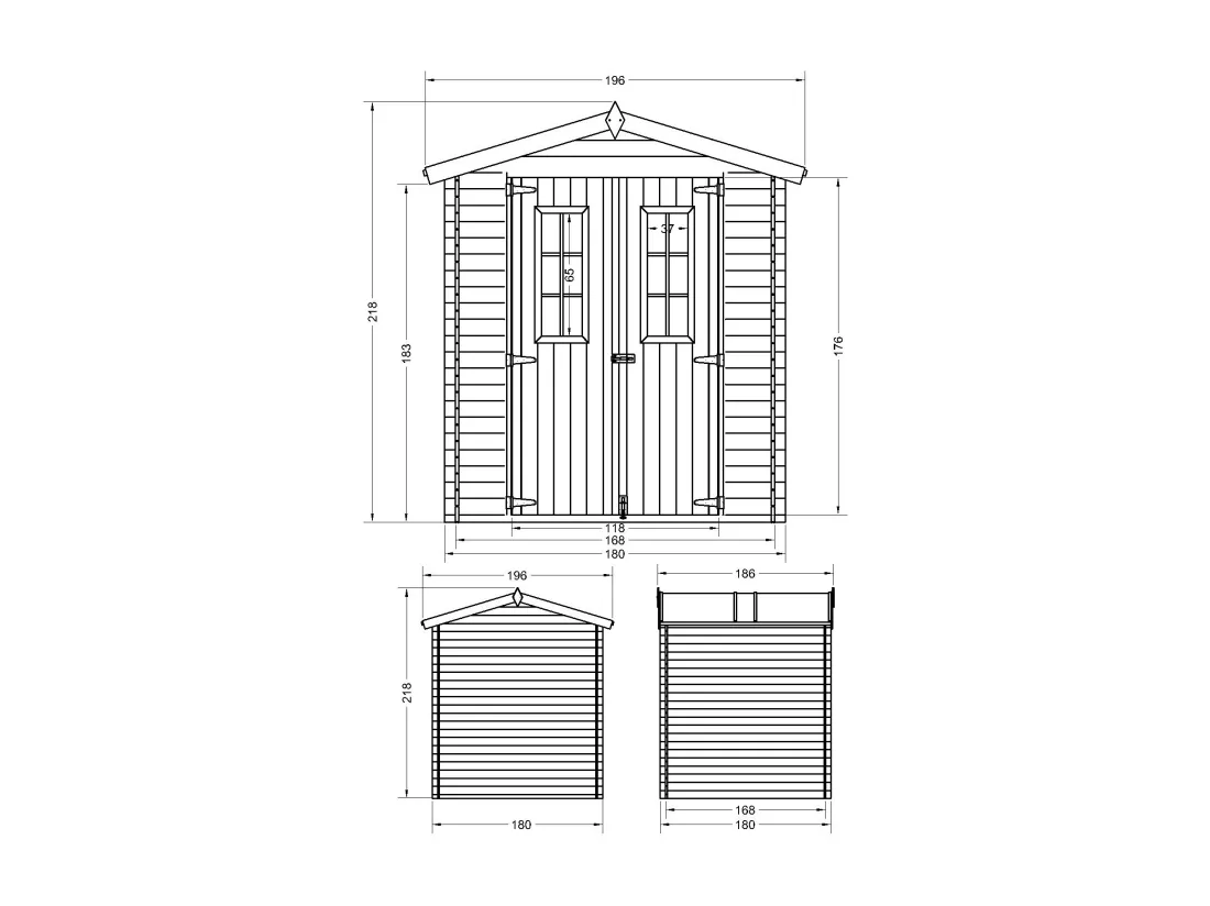 Abri de jardin en bois - I186xL196xH218 cm/ 2,82 m2 - TIMBELA M320C