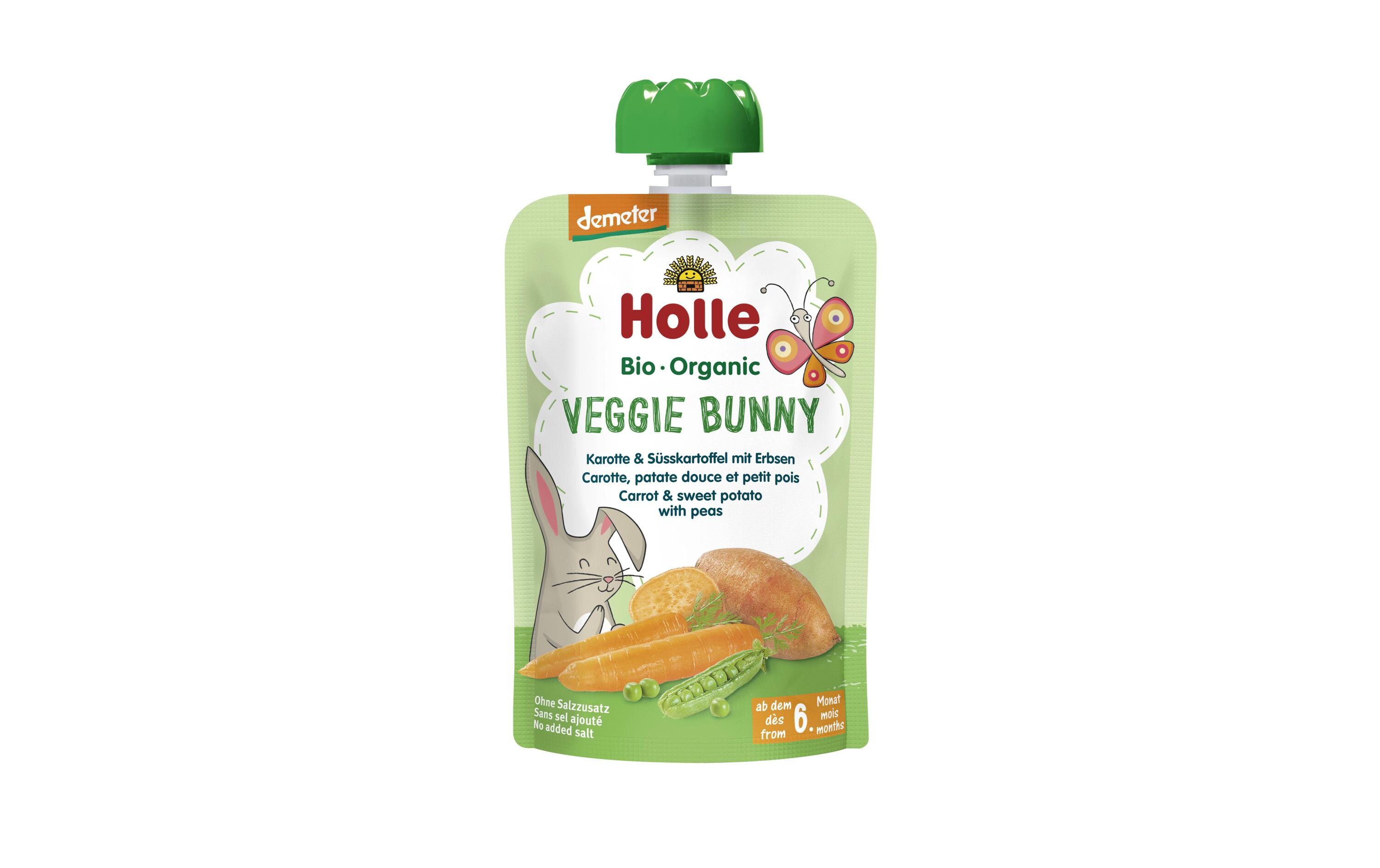 Quetschbeutel Veggie Bunny 100gQuetschbeutel Veggie Bunny, Karotte und Süsskartoffel mit Erbsen