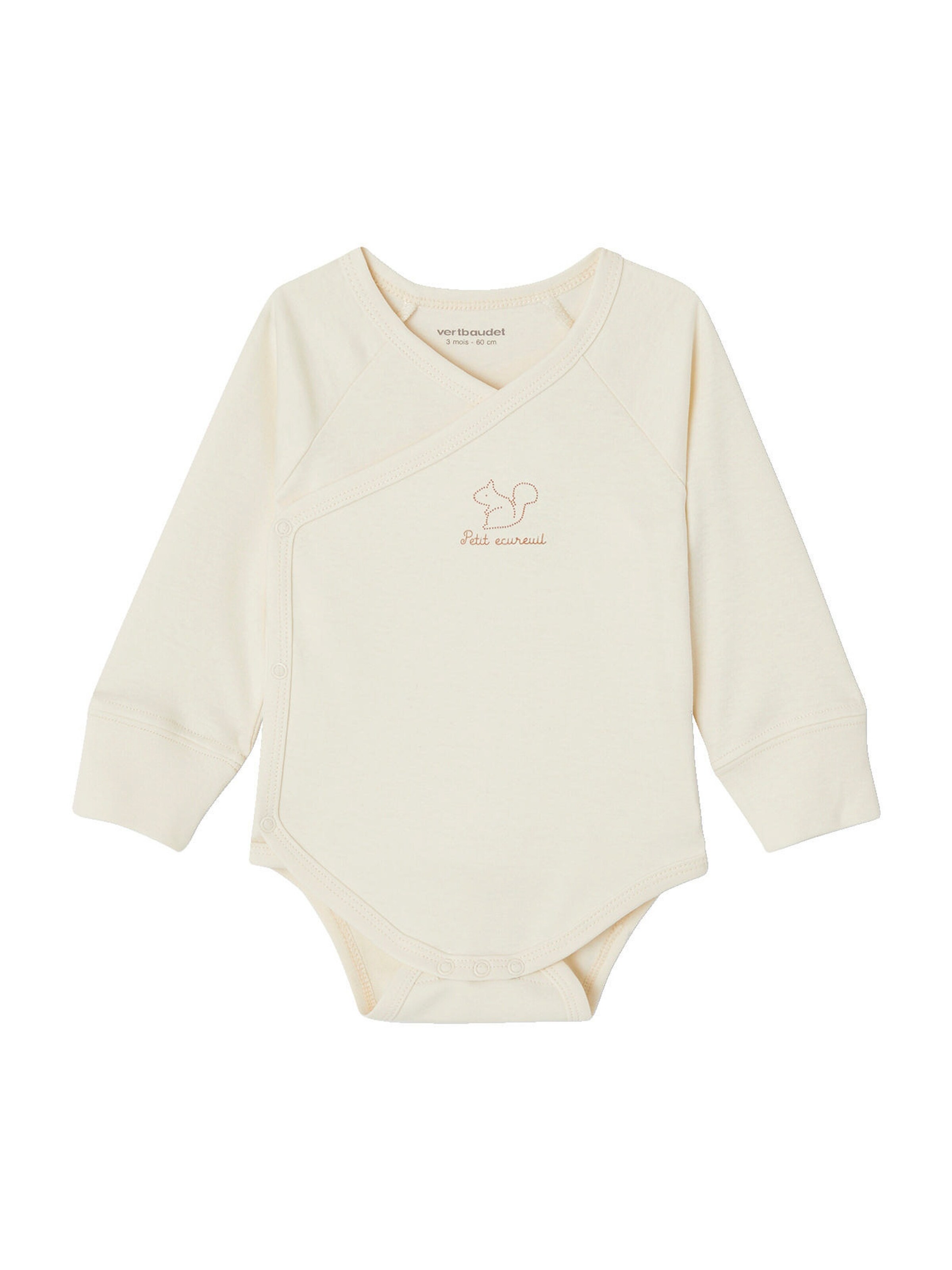Vertbaudet Bio-Kollektion: 3er-Pack mitwachsende Baby Wickelbodys mit langen Ärmeln wollweiß