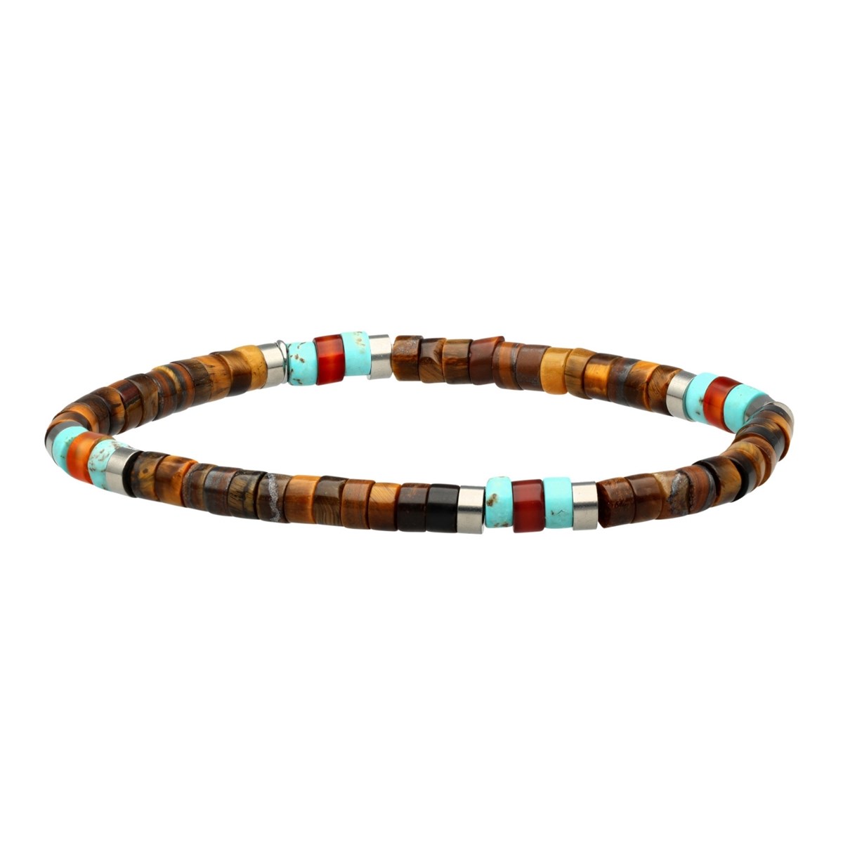 Bracelet Perles Heishi 4 Mm oeil De Tigre Agate Rouge Et Turquoise-Small-16cm