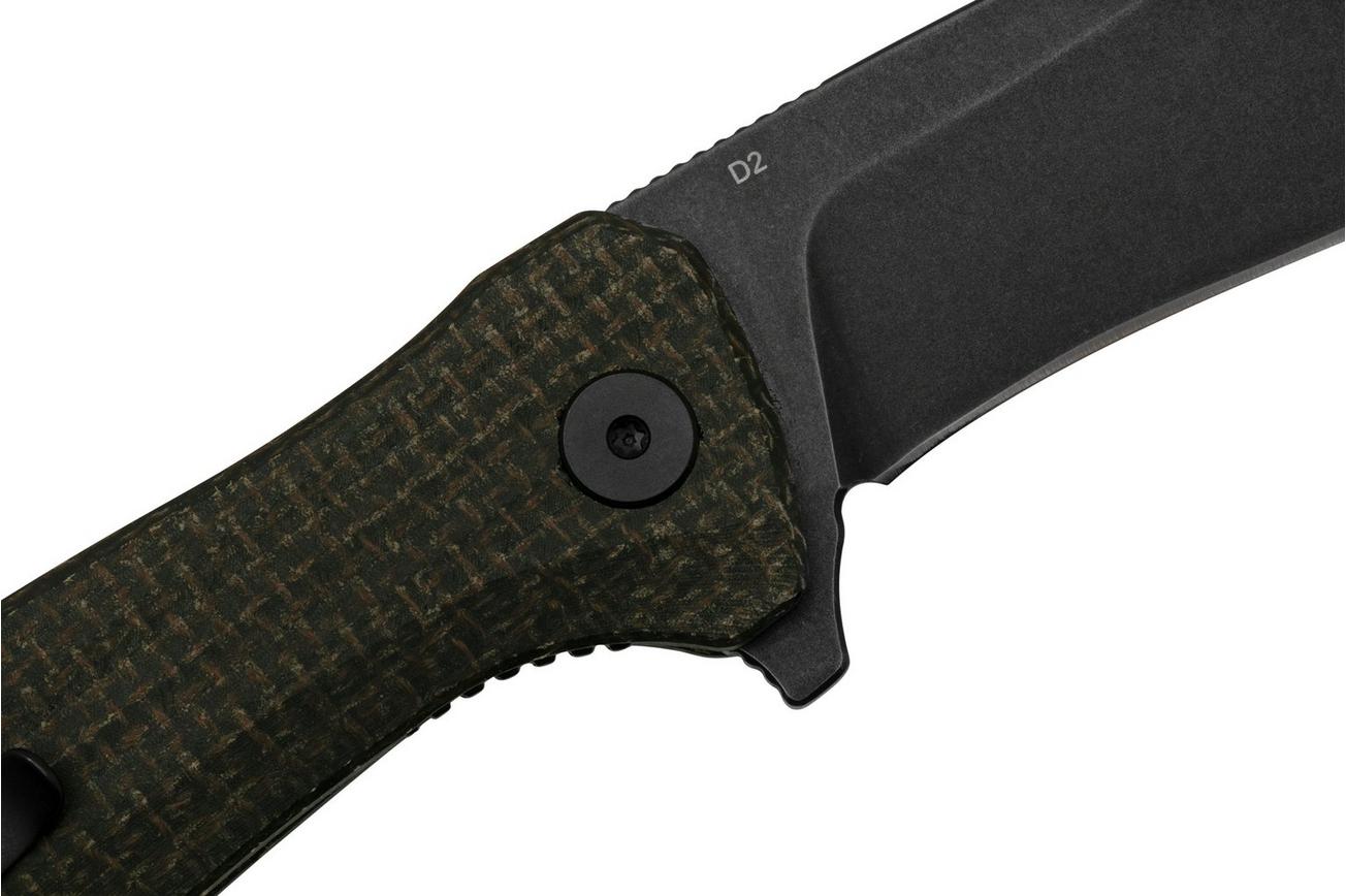QSP Knife Raven QS122-D2 Rough Brown Micarta, Black D2, zakmes