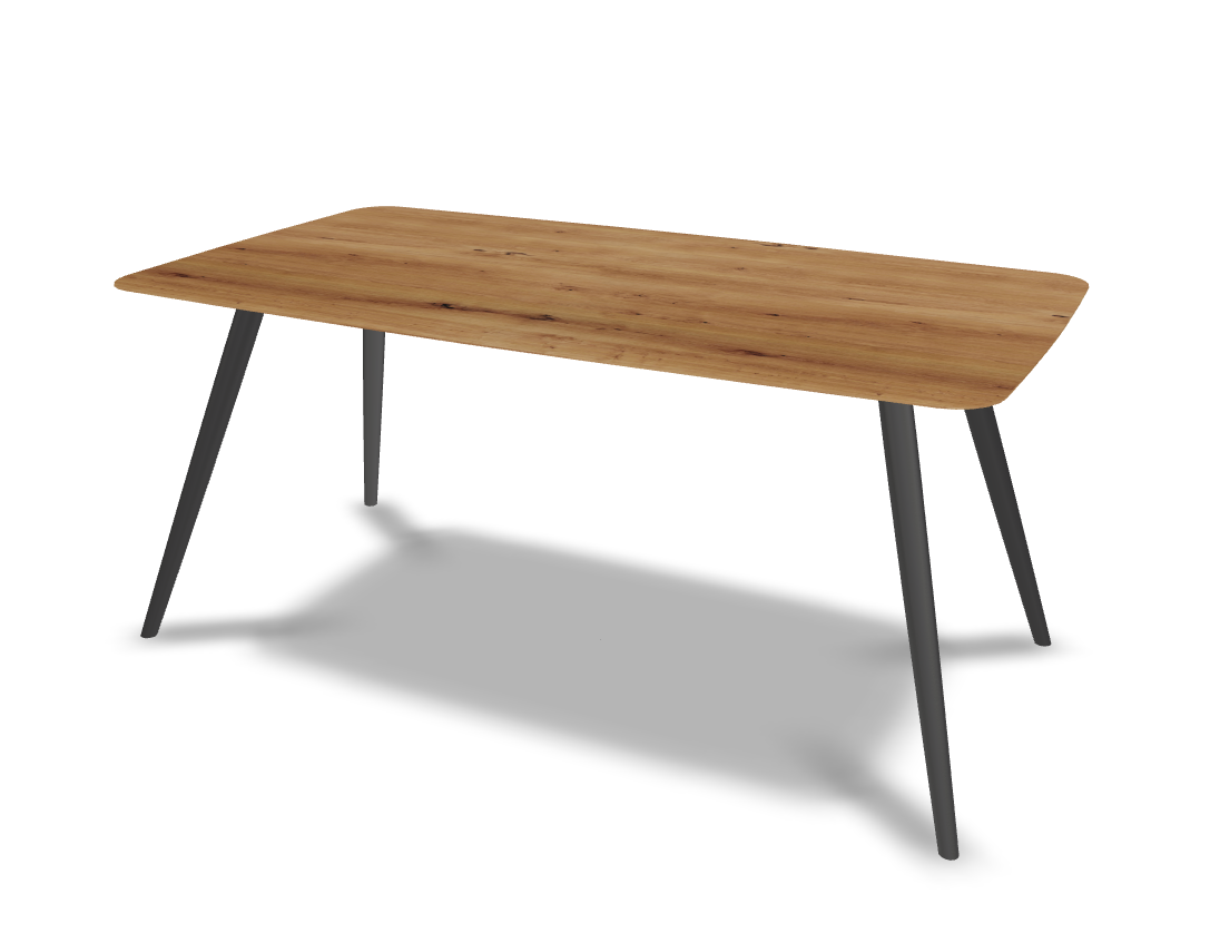 They & Me eettafel Joy – bootsvorm – eiken rustiek lak– onderstel RAL9017 verkeerszwart 160 x 90 x 75 | Eiken Rustiek Lak | Rechte Verjongde | Frame RAL9017 Verkeerszwart