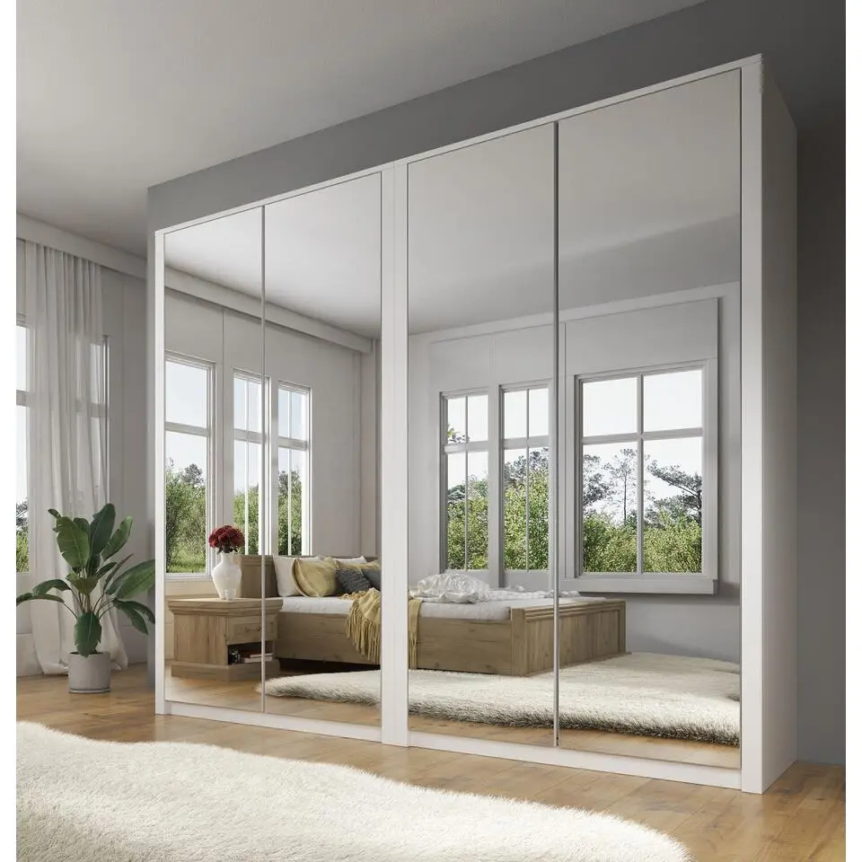 Meubella - Kledingkast Malibu - Wit - 226 cm - Met spiegel