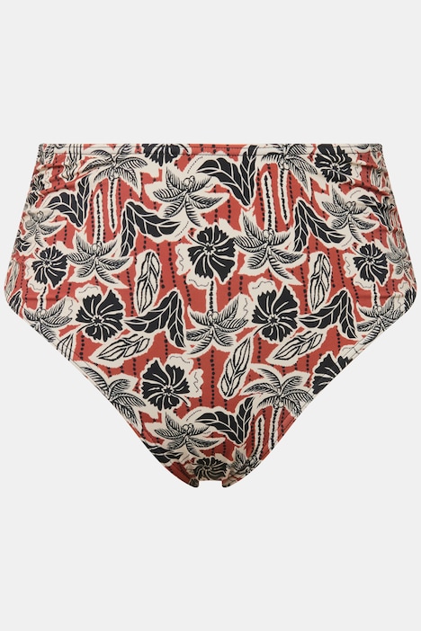 Bikini-Slip, High Waist, Palmen-Print, seitliche Raffung
