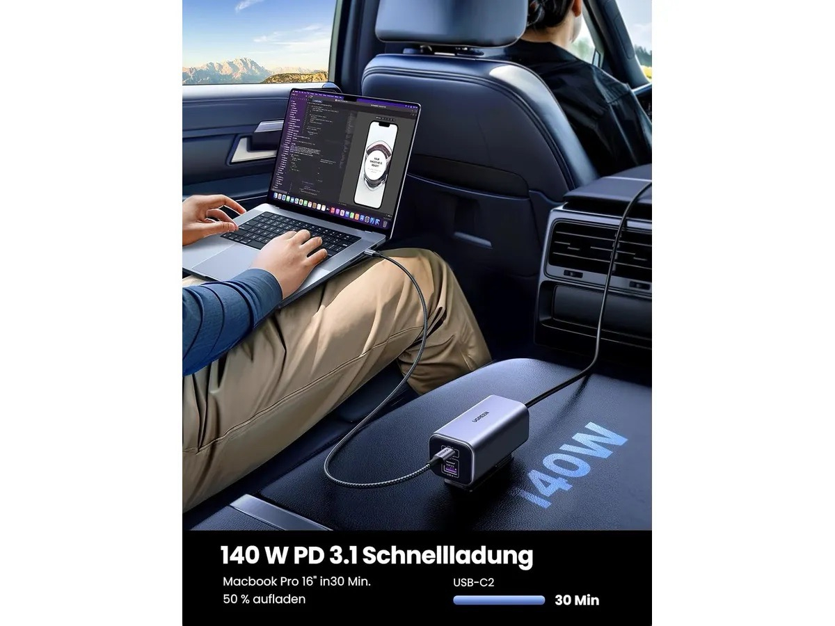 (150W) 3x USB C / USB A Auto KFZ GaN Ladegerät Car Charger Schnellladegerät für Zigarettenanzünder Power Delivery (35571) - Silber