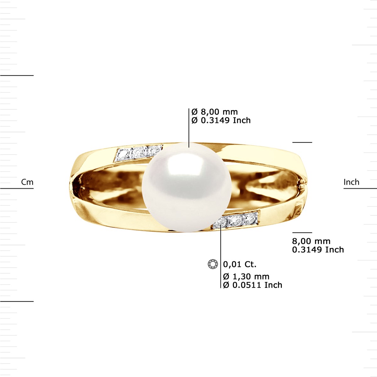 Bague Stella Jonc Perles d'Eau Douce 8-9 mm & Diamant - Or Jaune