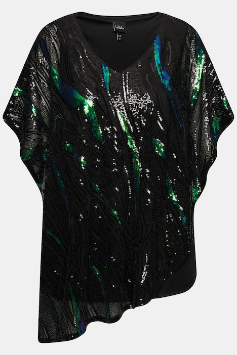 Bluse, oversized, Pailletten, Chiffon, doppellagig