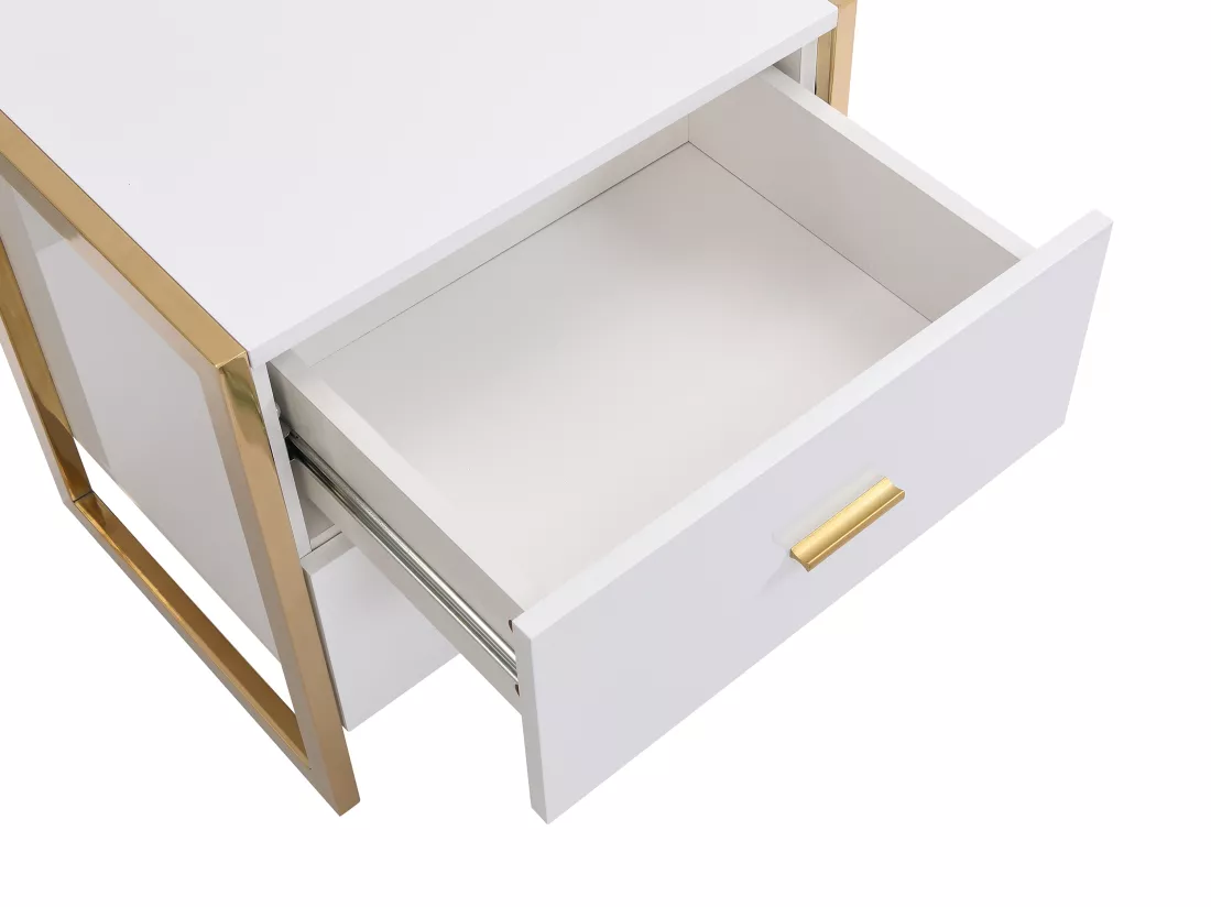 Table de chevet 2 tiroirs - MDF - Blanc laqué et doré - OMBRELIA de Pascal Morabito