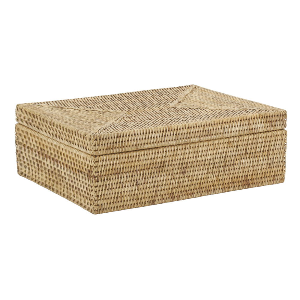 Coffret rectangulaire en rotin naturel