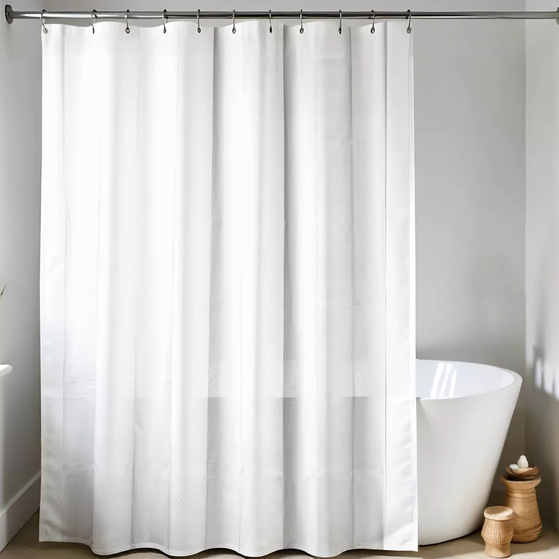 Rideau de douche à anneaux (180 x 200 cm) Uni Blanc