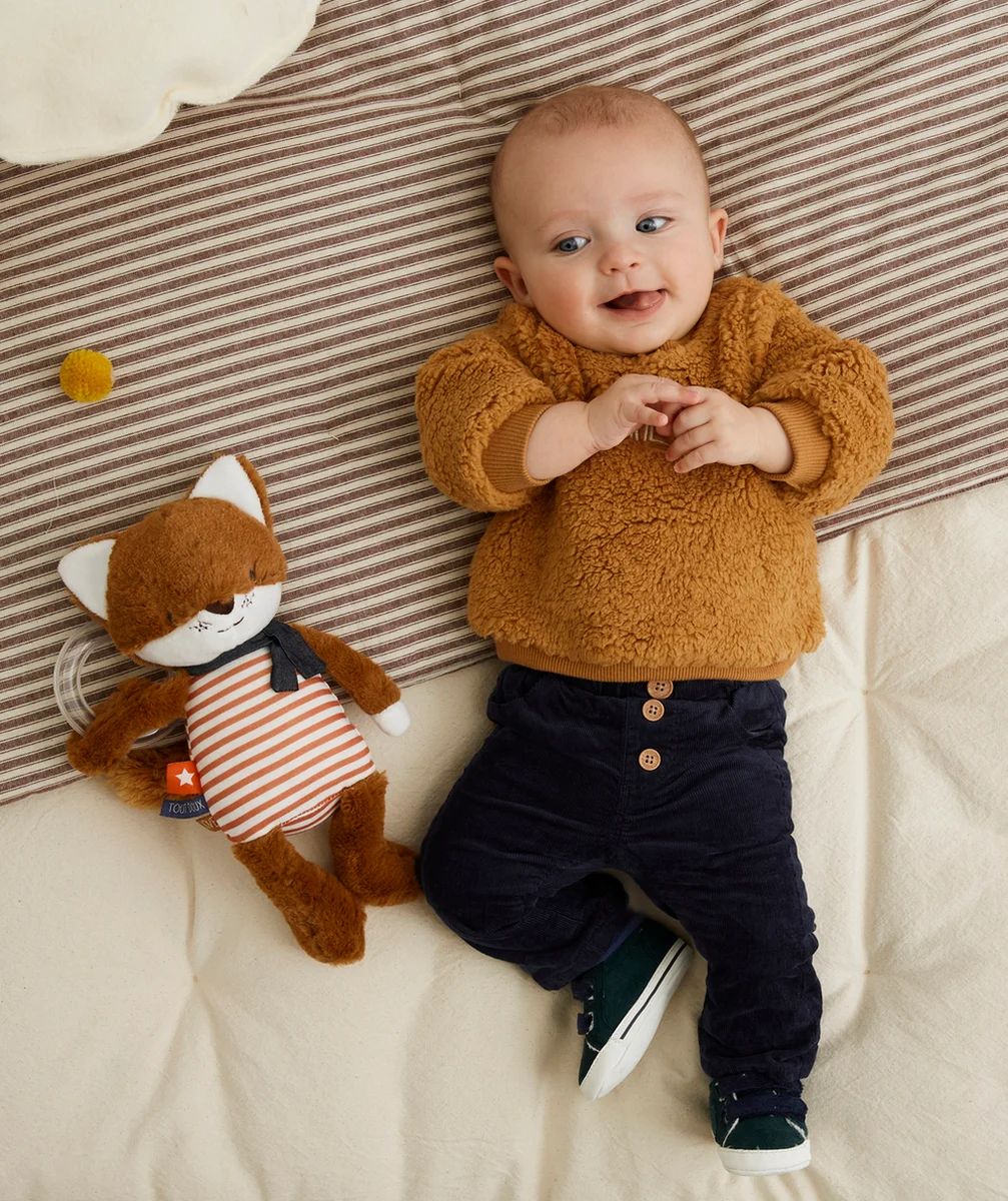 PANTALON DROIT BÉBÉ GARÇON CÔTELÉ BLEU MARINE