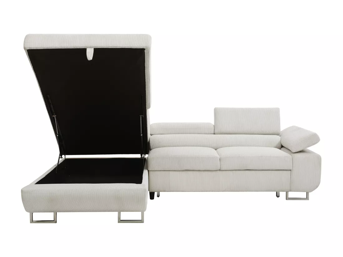 Canapé d'angle gauche convertible en velours côtelé beige NURAZIO