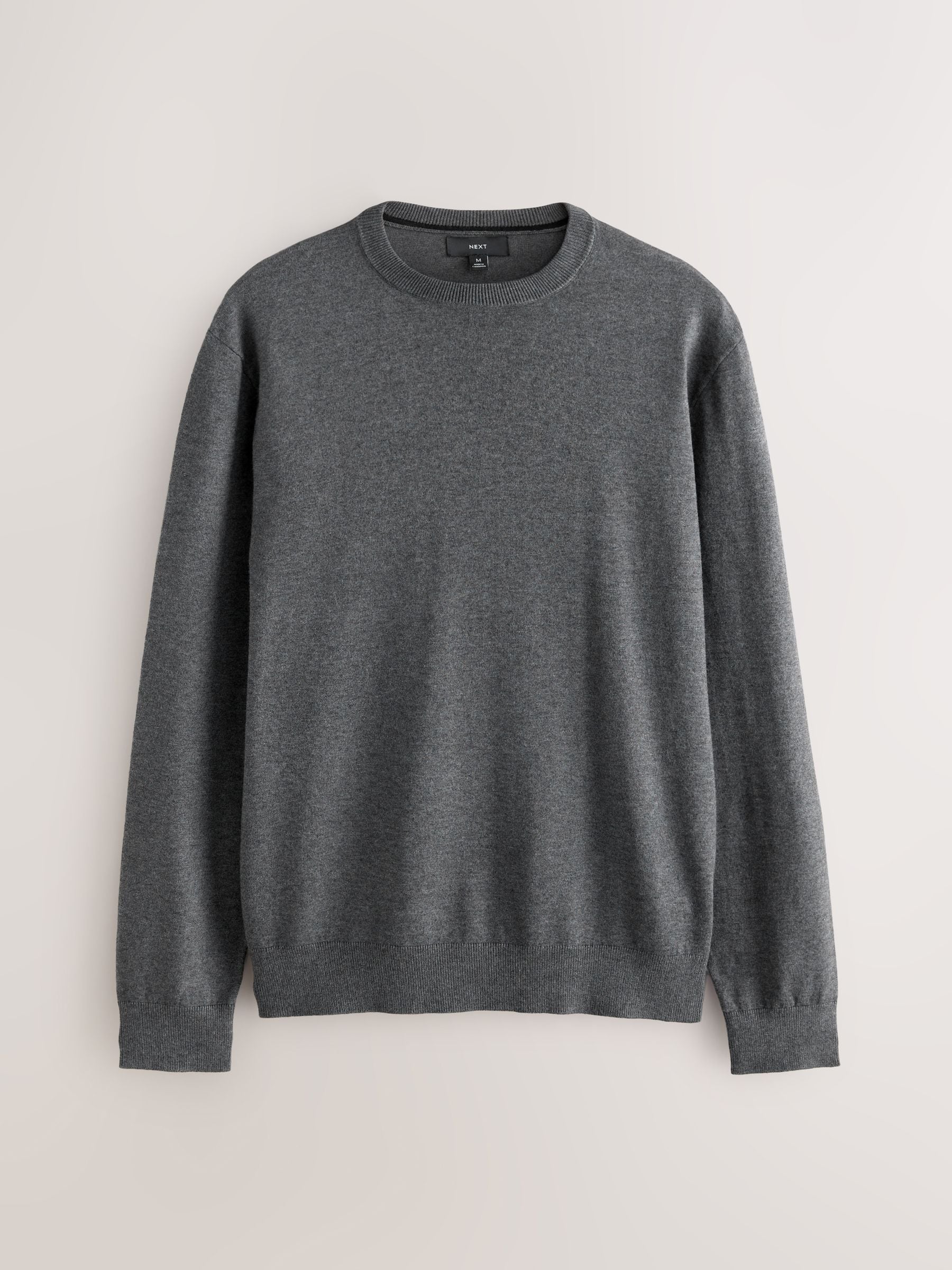 Antraciet - Effen - Regular Fit Cotton Rich Crew Neck Jumper
