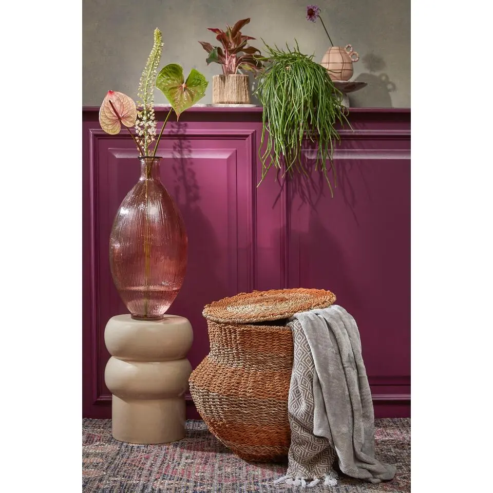 Mica Decorations Opbergmand met Deksel - H48 x Ø55 cm - Jute - Geel