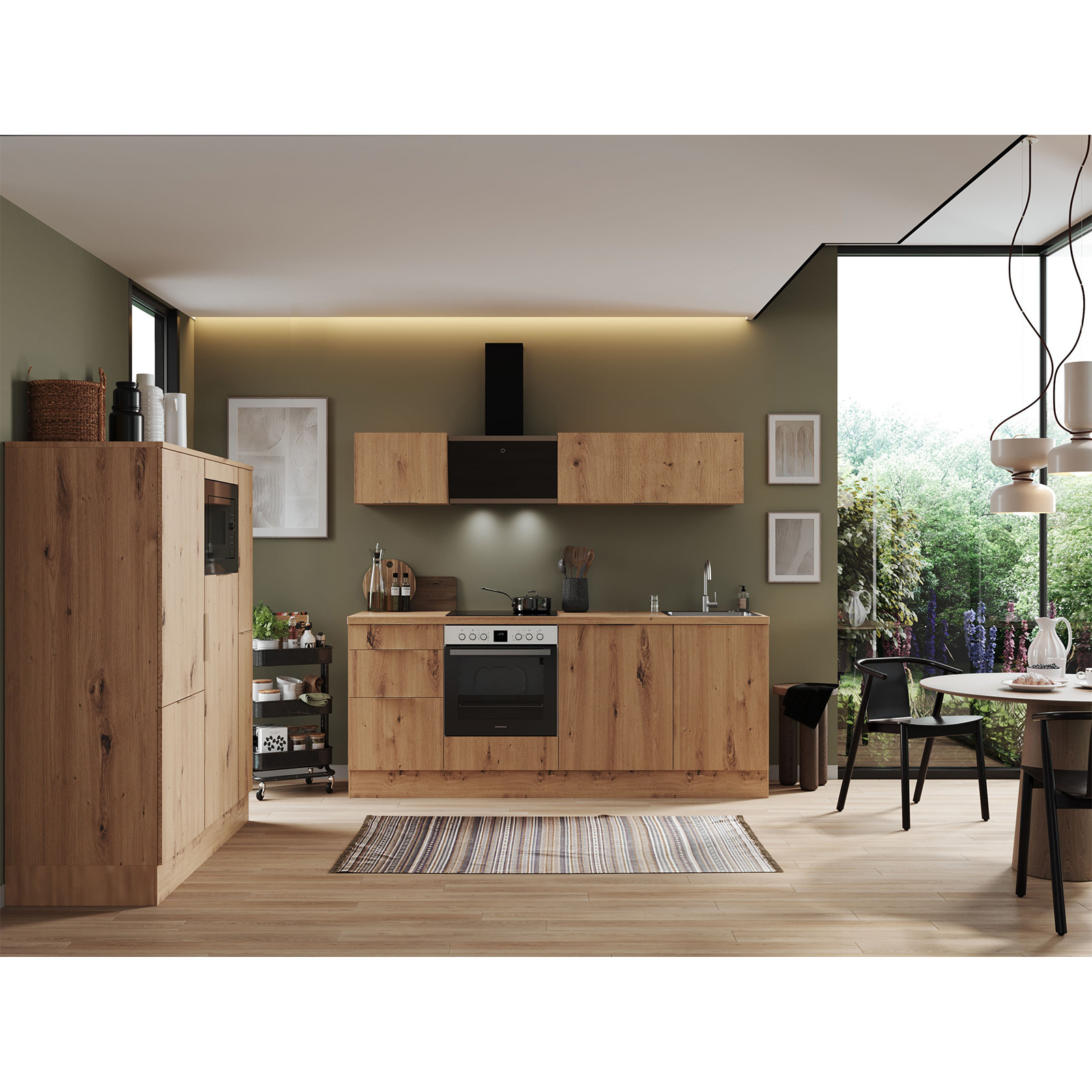 RESPEKTA Küchenblock - Artisan Eiche - mit E-Geräten - 370 cm