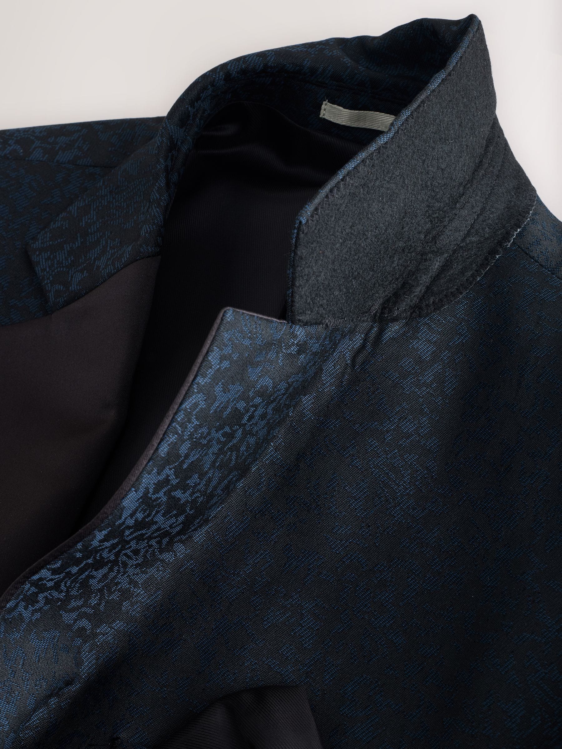 Donkerblauw - Slim Fit Jacquard Pattern Tuxedo Suit Jacket