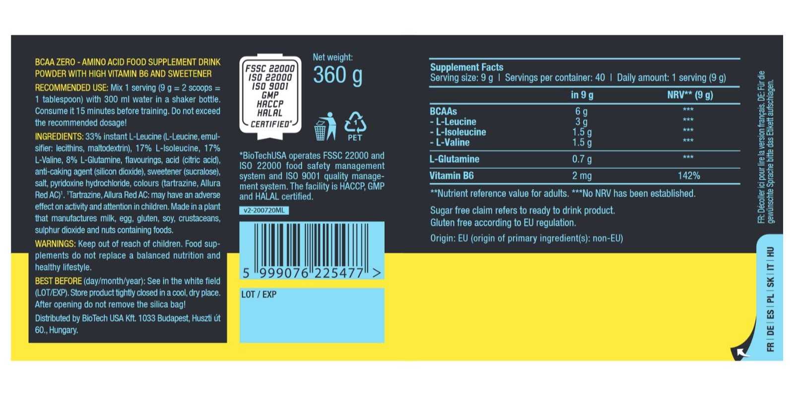 Biotech USA BCAA Zero 360 g