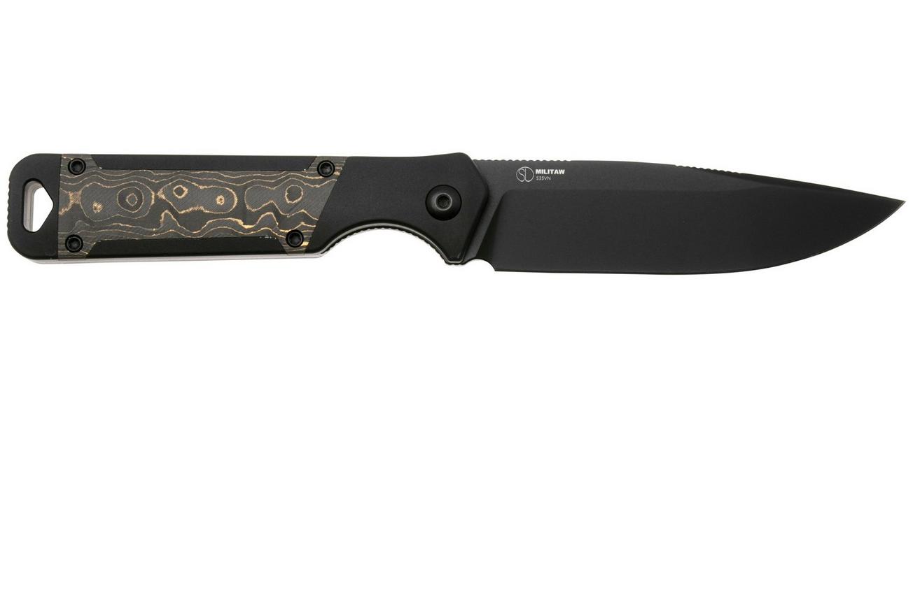 Kizer Militaw KZ1067A1 Black CPM S35VN, Black Aluminium, Gold Camo-Carbon Inlay, vaststaand mes, Jonathan Styles design