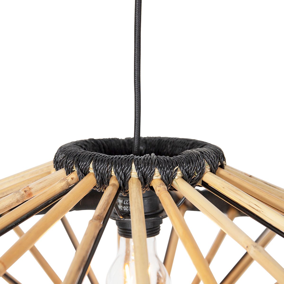 Oosterse hanglamp bamboe met zwart 60 cm - Evalin