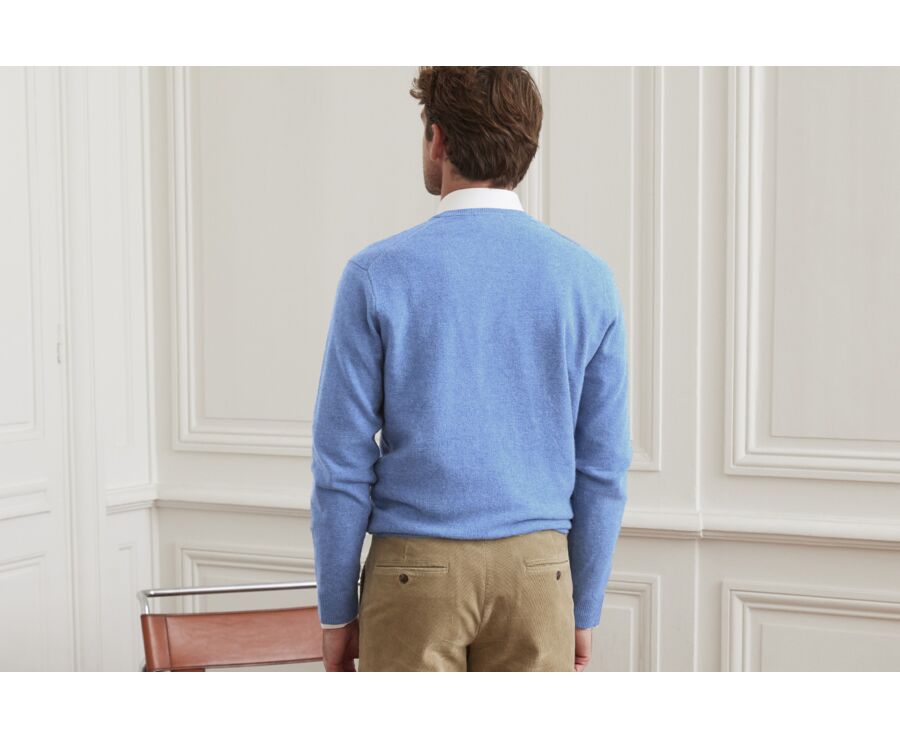 Pull homme laine col V Bleu chiné - ELIAN