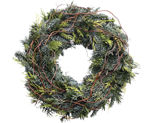 Adventskrans, wilg, ca. Ø 30 cm, gemengde coniferenkrans, selectie, bordkrans, vers gebonden, echte conifeer