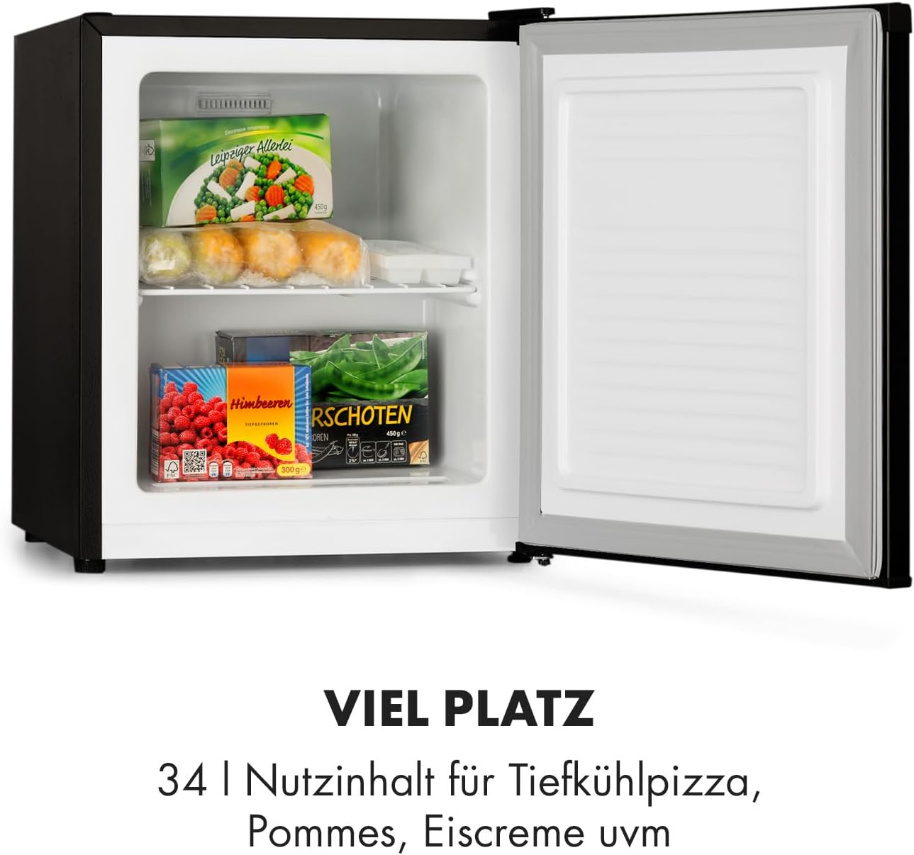 Klarstein Garfield Eco - Mini Gefrierfach Mit 34 L Nutzinhalt, 4-Sterne, 2 Ebenen, 41 dB, Ca. 44 x 52 x 47 cm (BxHxT), Schwarz