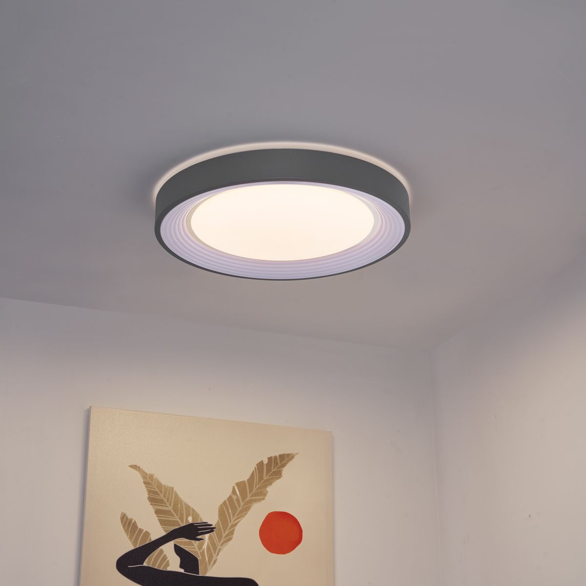 Moderne plafondlamp grijs met wit 48cm incl. LED dimbaar RGB - Kanton