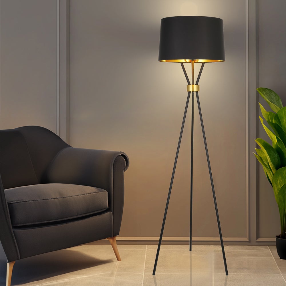 Home Deluxe - LUNA Staande Lamp - Zwart / Goud, Anti-verblindend Licht, 54,5 x 165 cm, Metaal / Rotan | Staande Lampen, Staande Lampen