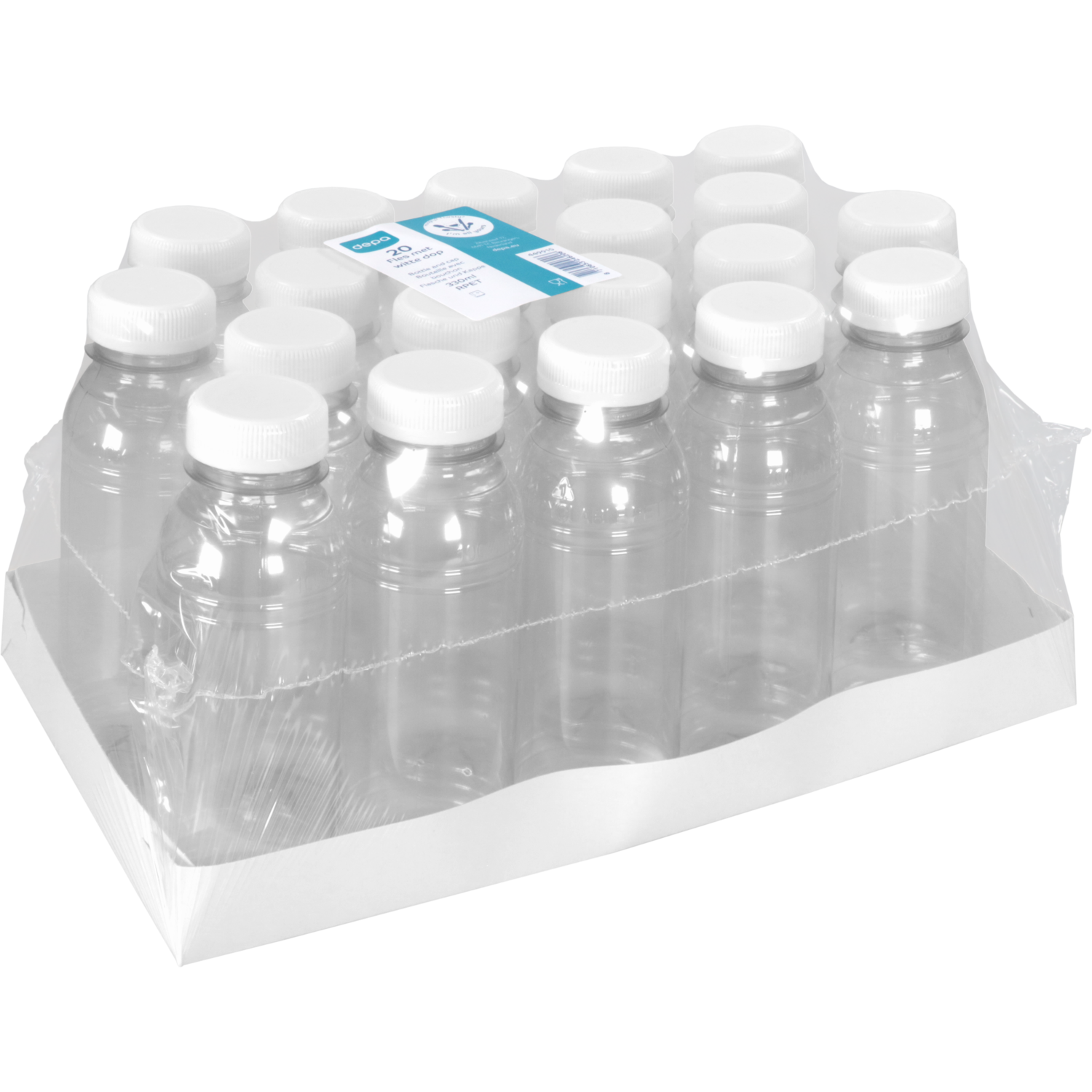 Fles, petfles, Gerecycled PET, met vaste dop, 330ml, transparant/wit