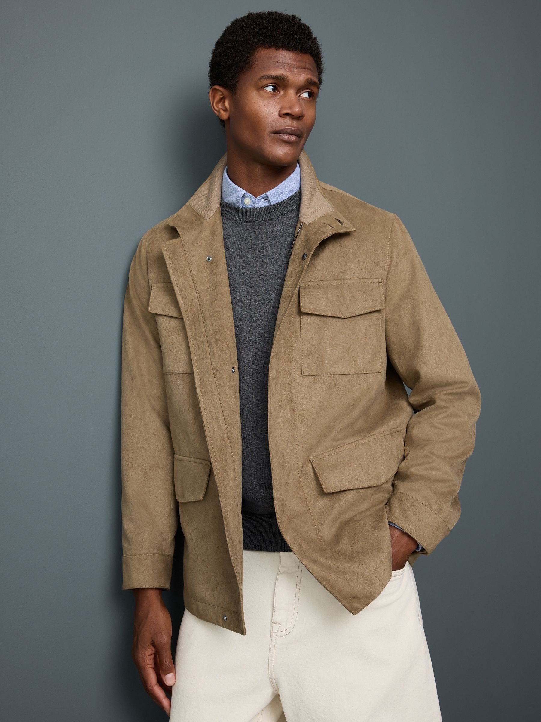 Lichtbruin - Faux Suede Four Pocket Jacket