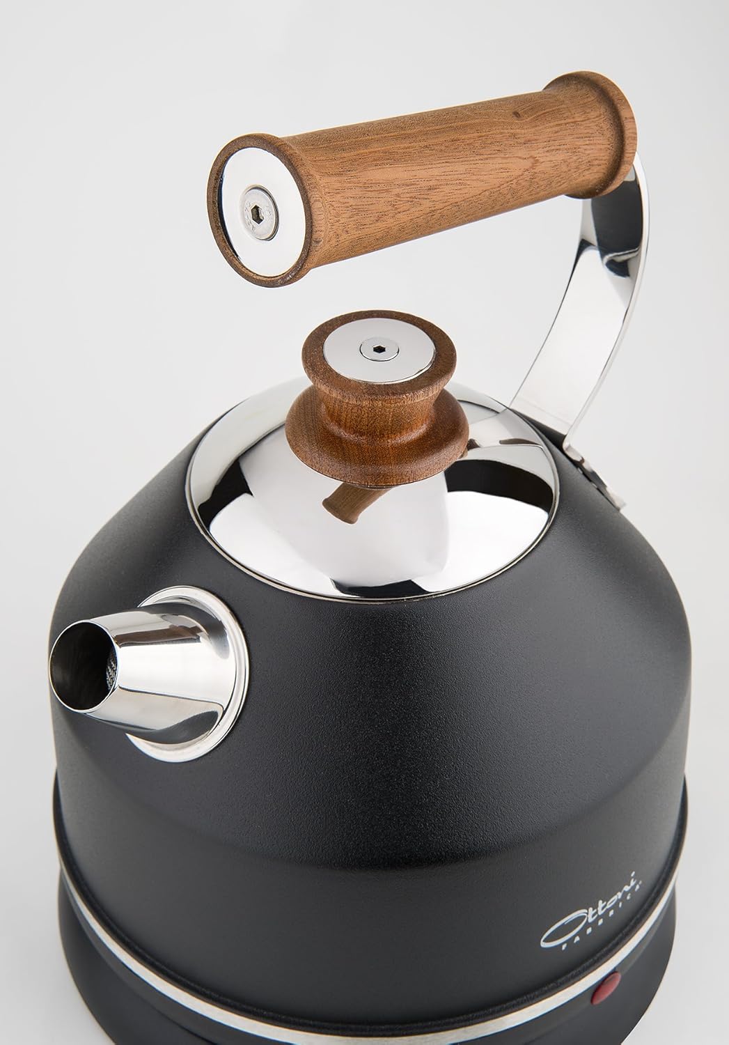 Ottoni Fabbrica Elektrischer Wasserkocher Edelstahl Mahagoni Holz Made in Italy 1,7L 2400W,Automatische Abschaltung,BPA frei,Herausnehmbarer Kalkfilter,Trockenlaufschutz,360° Basis,Lignum Elegance