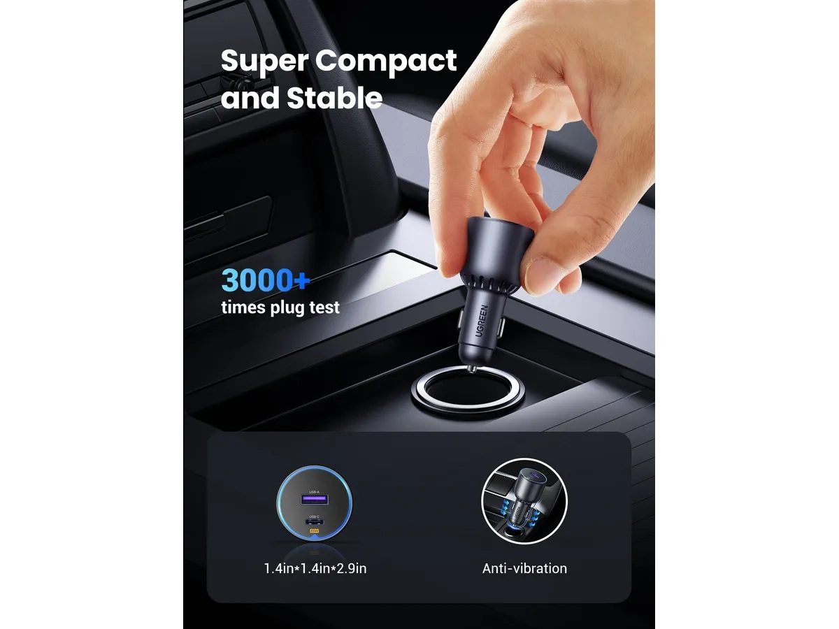 (63W) Mini USB C / USB A Auto KFZ Ladegerät Car Charger Schnellladegerät für Zigarettenanzünder Power Delivery (35023) - Grau