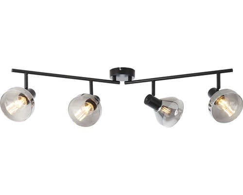 Plafondspot, 4-lichts, HxL 19,5x89 cm, matzwart/rookglas