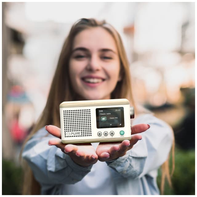 Pure Classic Mini bærbar digitalradio (bomuldshvid/eik)
