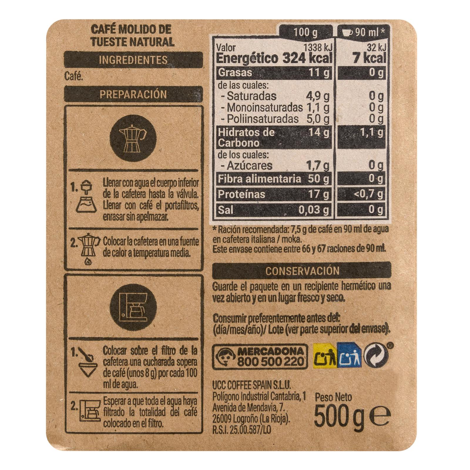 Café moulu naturel Hacendado