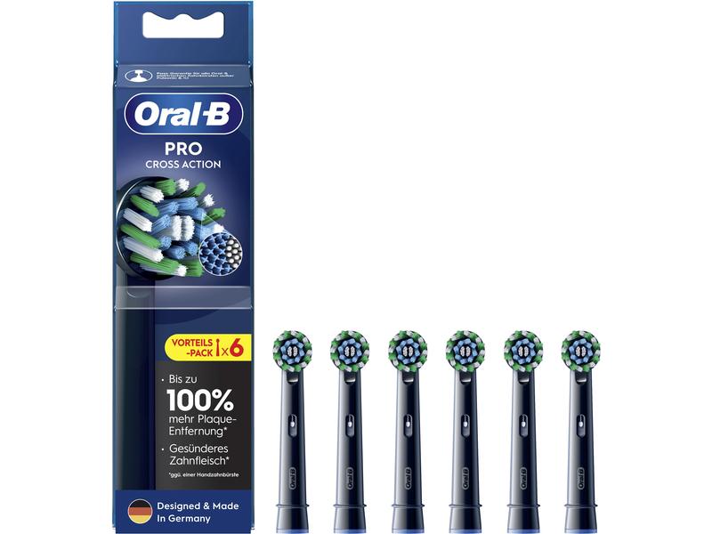 Oral-B Zahnbürstenkopf CrossAction 6 Stück, Schwarz Aufsteckbürsten für elektrische Zahnbürsten