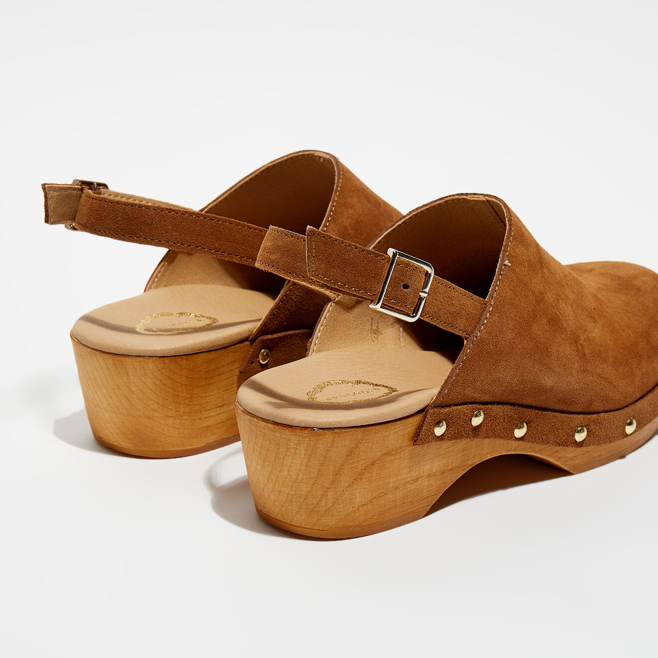 Apologie Studio Sabots en Velours de Cuir Nicole tabac - Talon 5 cm