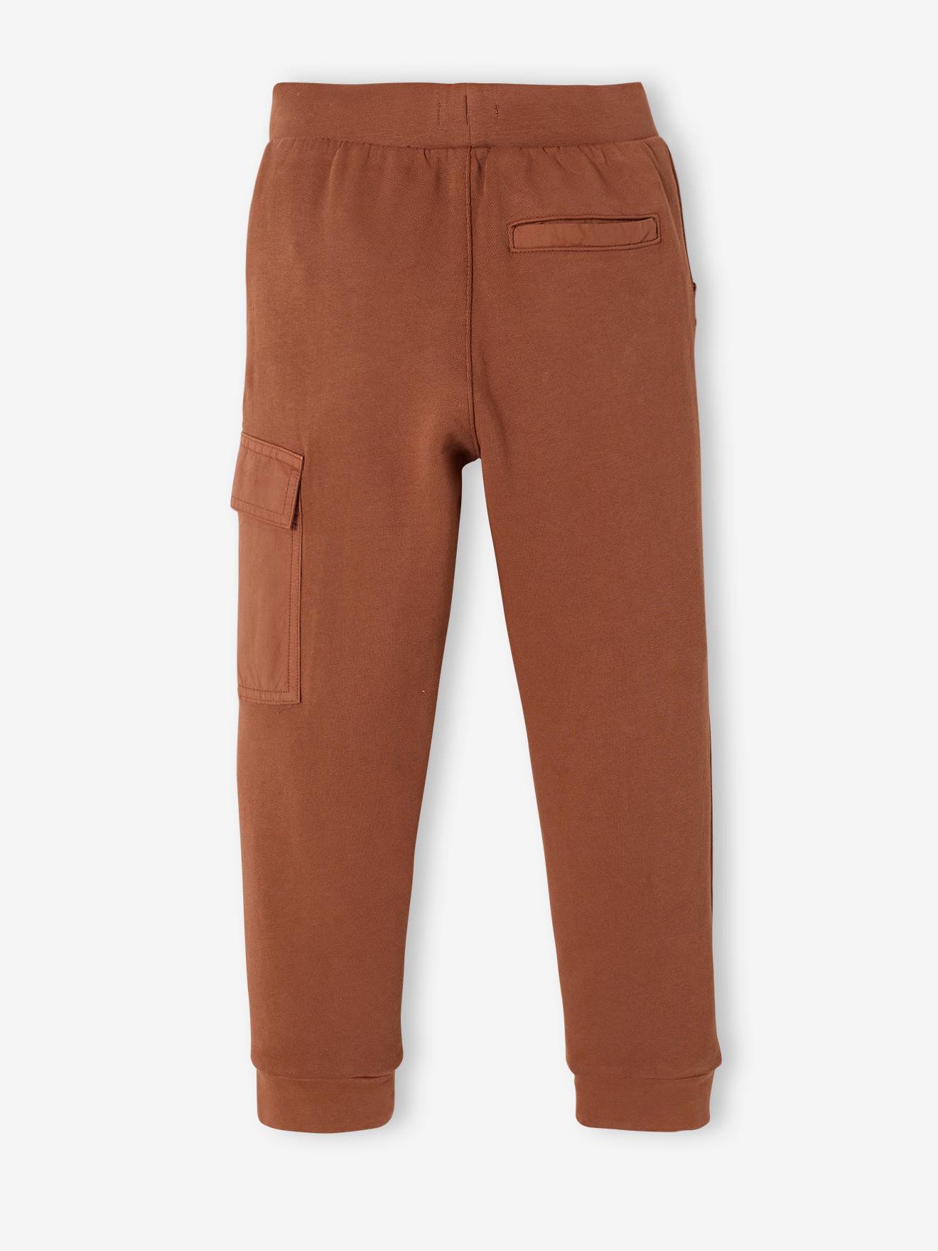 Calça de moletom de dois materiais, lisa em cinza escuro com estampas, para meninos.