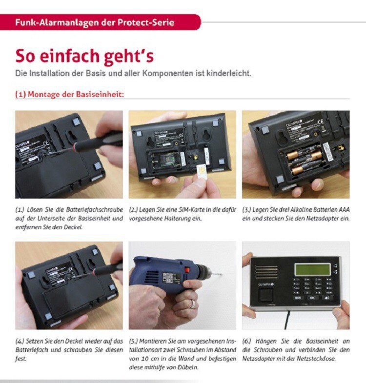 OLYMPIA Protect 9061 Drahtloses GSM Alarmanlagen-Set mit 4 Tür-/Fensterkontakten und Bewegungsmelder